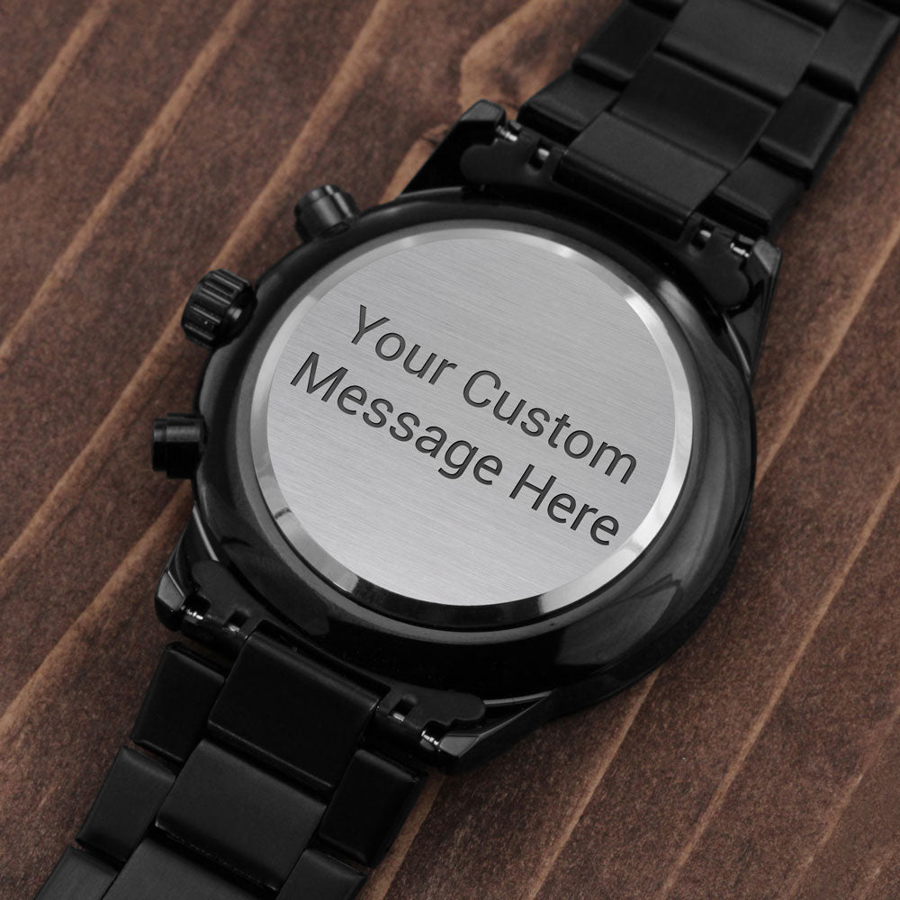 Black Chronograph Watch - Customizable Engraving