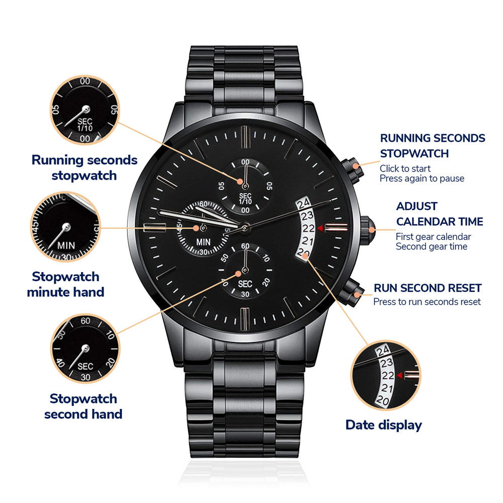 Black Chronograph Watch - Customizable Engraving