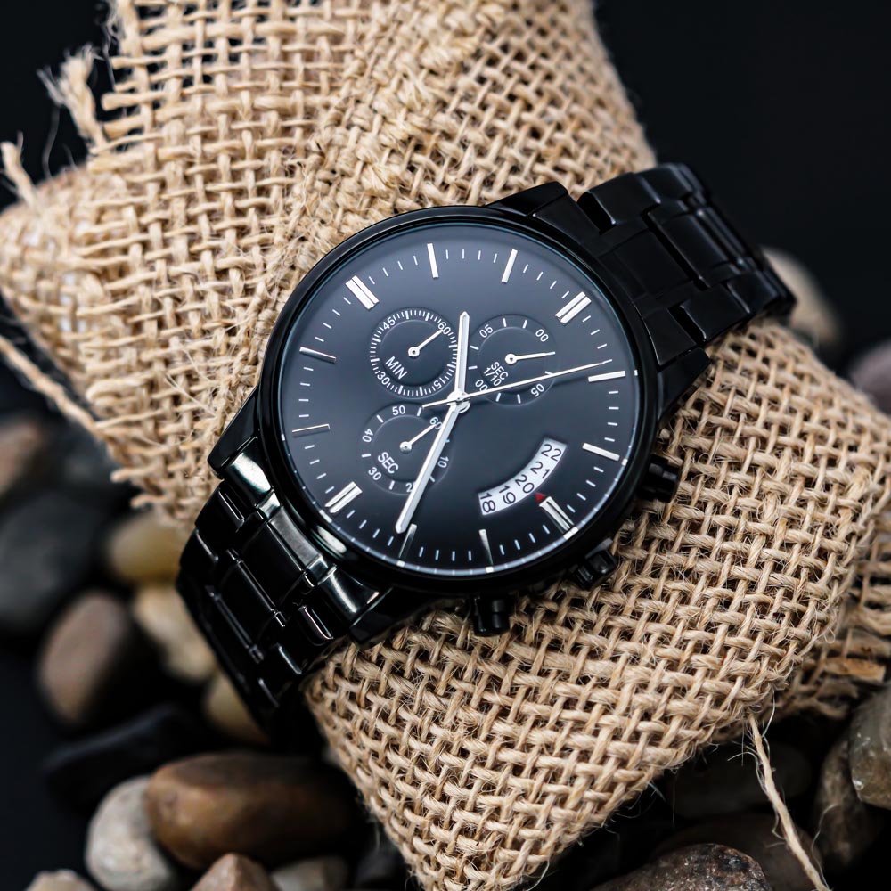 Black Chronograph Watch - Customizable Engraving