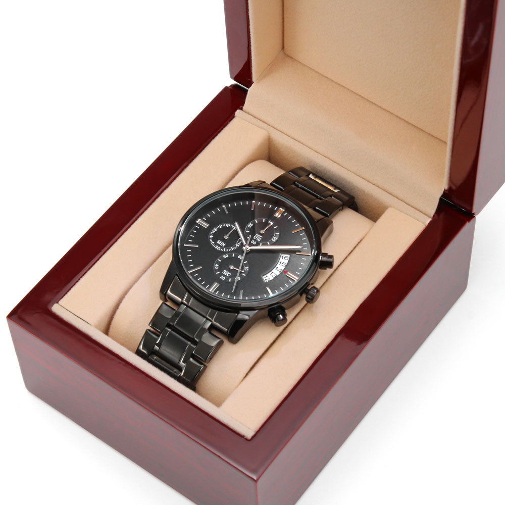 Black Chronograph Watch - Customizable Engraving