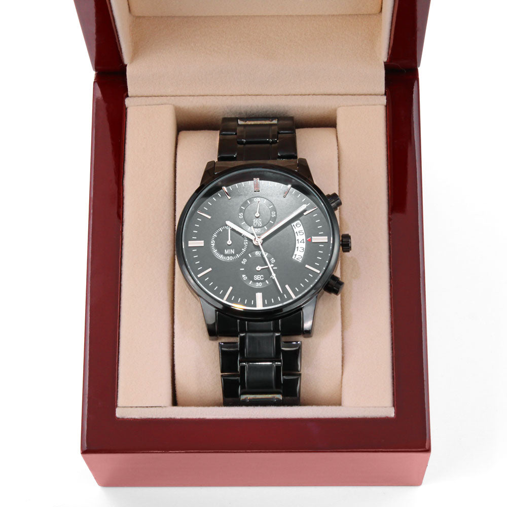 Black Chronograph Watch - Customizable Engraving