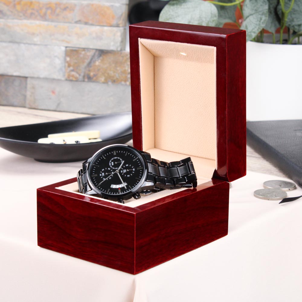 Black Chronograph Watch - Customizable Engraving