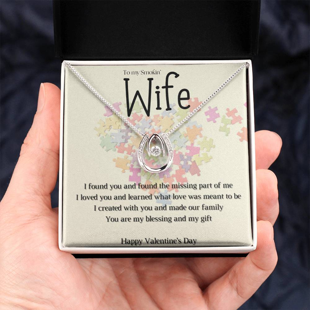 Valentine's Missing Part message card w/ Lucky In Love necklace