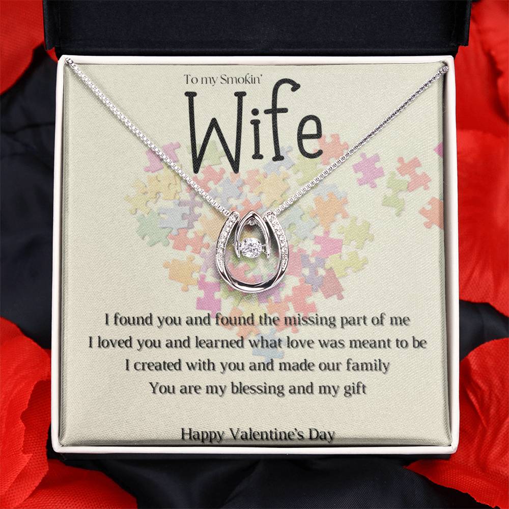 Valentine's Missing Part message card w/ Lucky In Love necklace