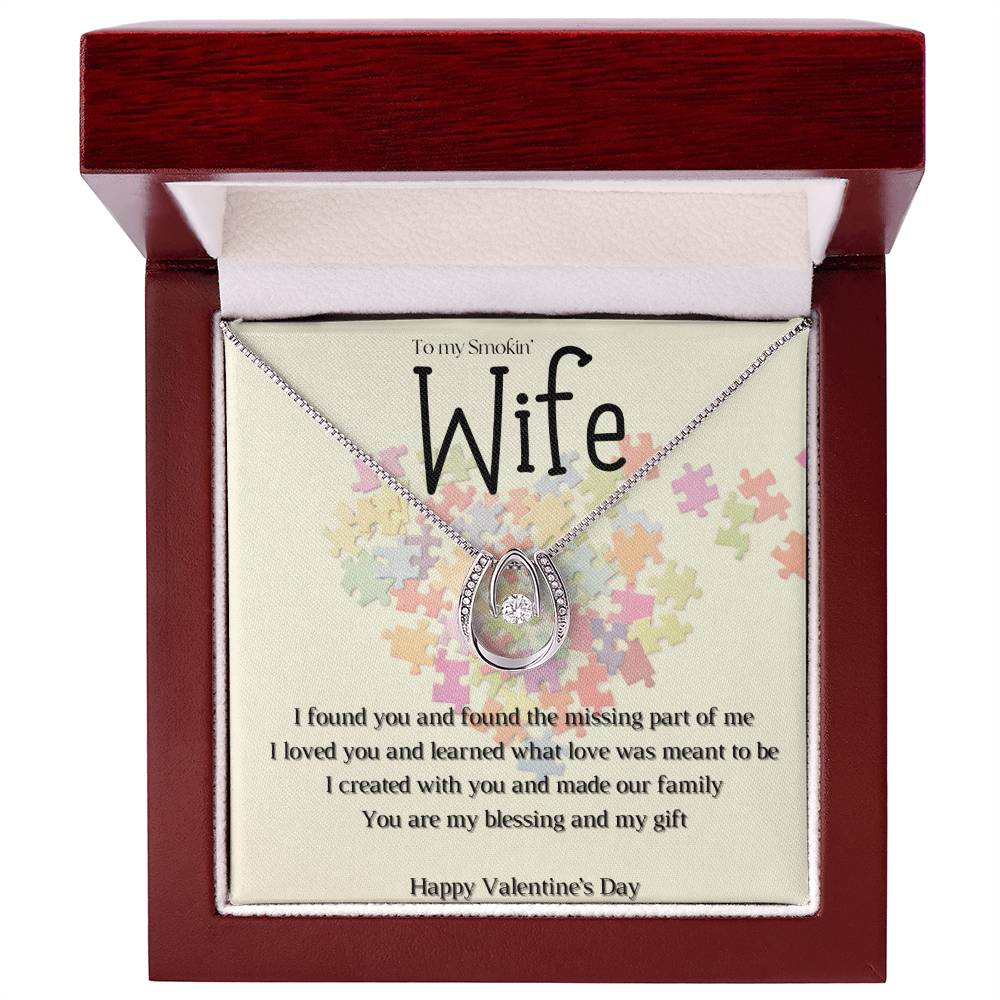 Valentine's Missing Part message card w/ Lucky In Love necklace