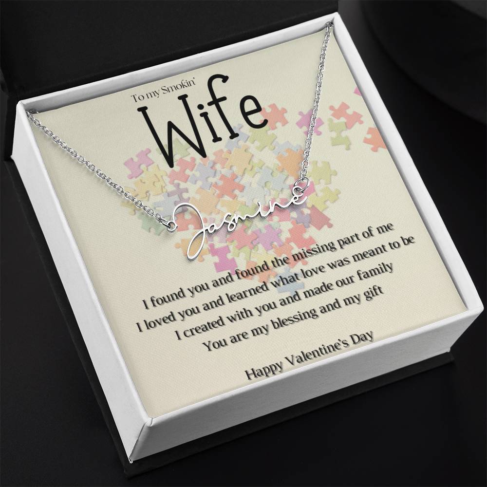 Valentine's Missing Part message card w/ Signature Style Name necklace