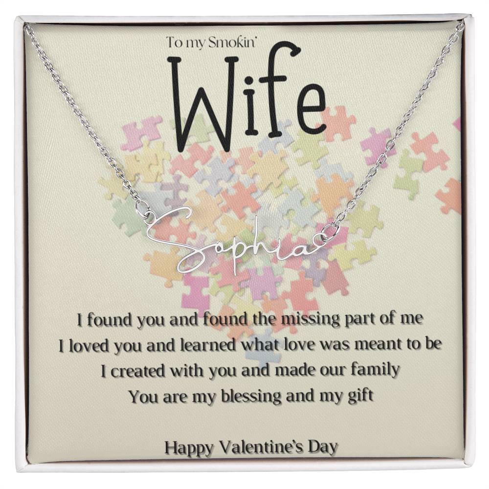 Valentine's Missing Part message card w/ Signature Style Name necklace