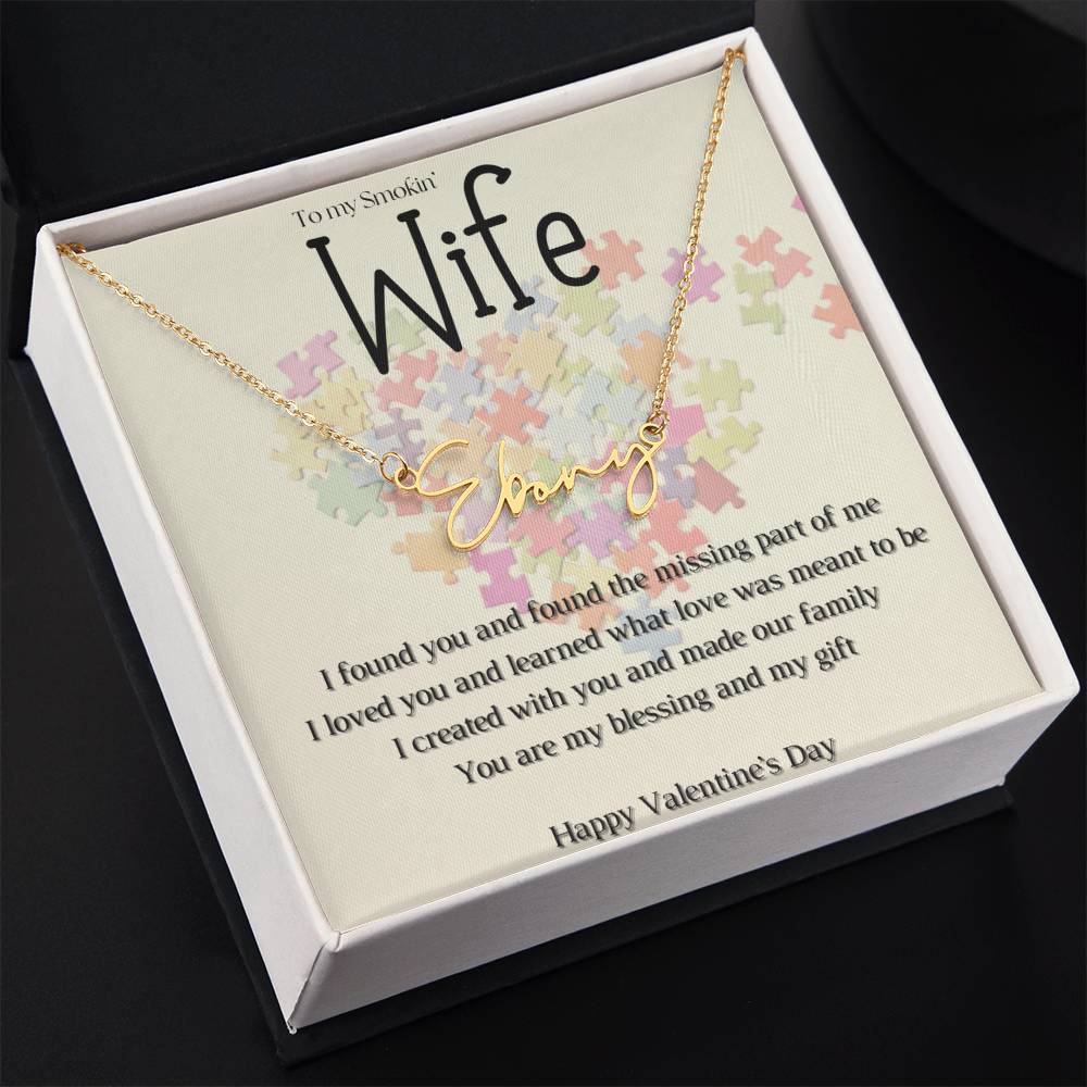 Valentine's Missing Part message card w/ Signature Style Name necklace