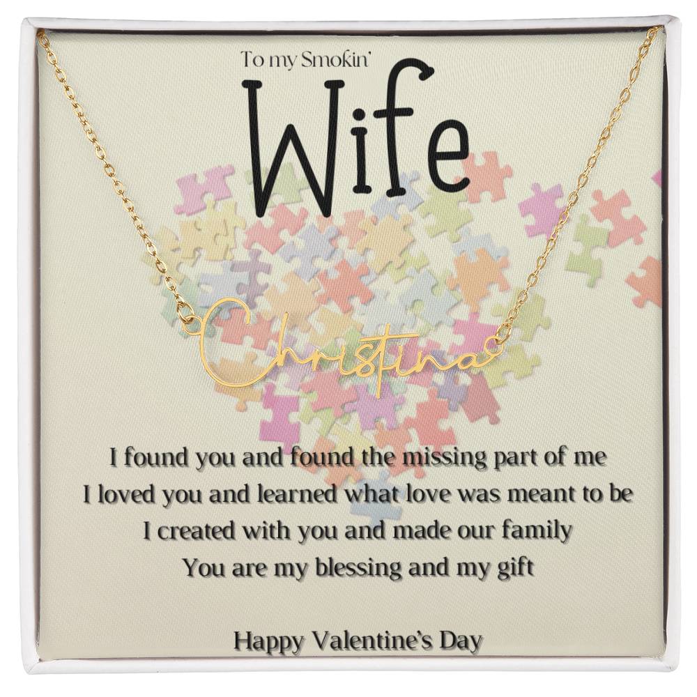 Valentine's Missing Part message card w/ Signature Style Name necklace