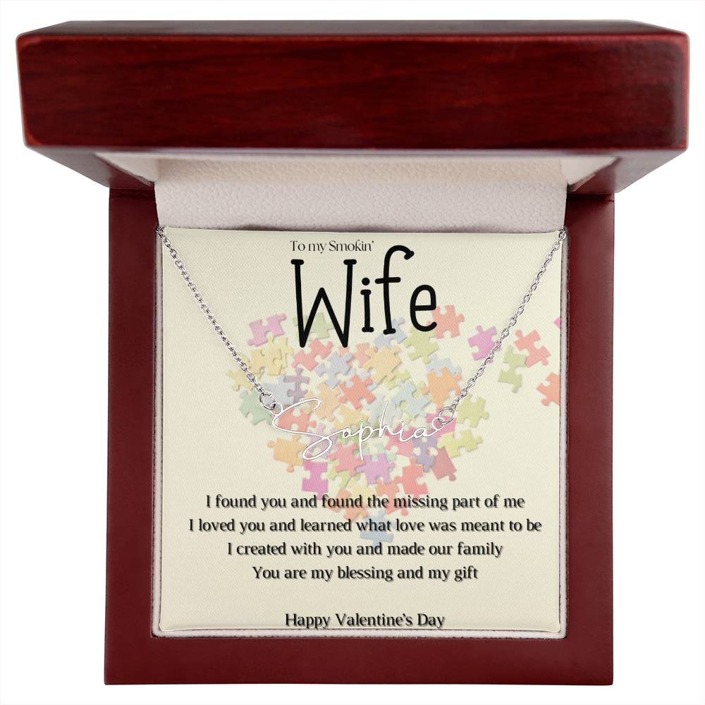 Valentine's Missing Part message card w/ Signature Style Name necklace
