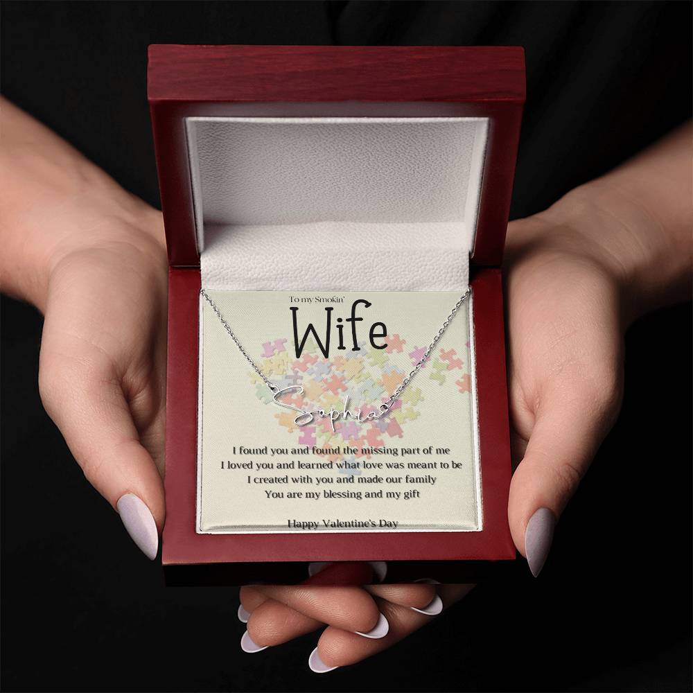 Valentine's Missing Part message card w/ Signature Style Name necklace