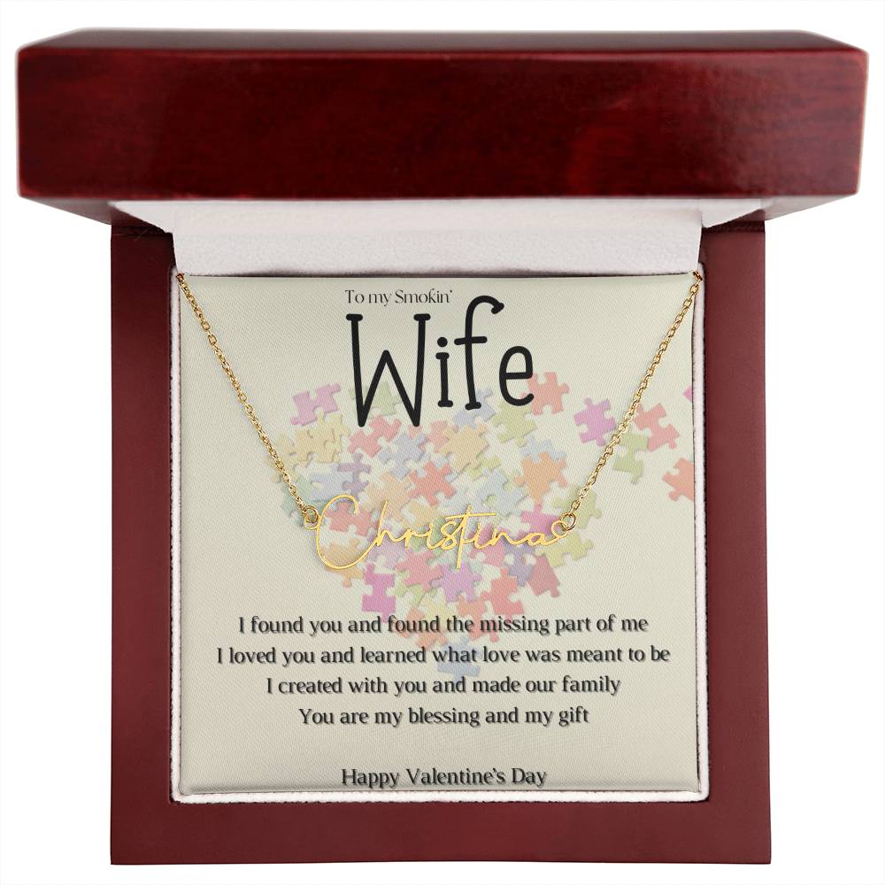 Valentine's Missing Part message card w/ Signature Style Name necklace