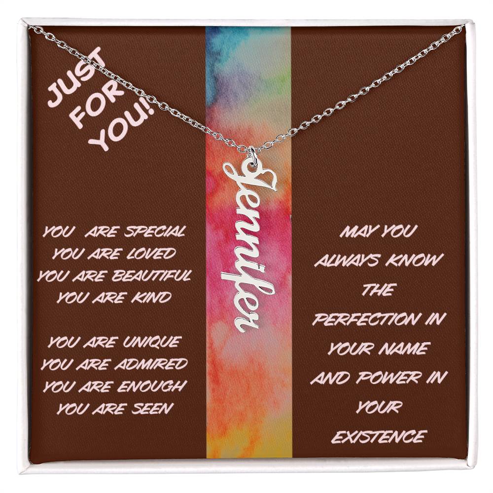 Vertical Name Necklace with Powerful Affirmations