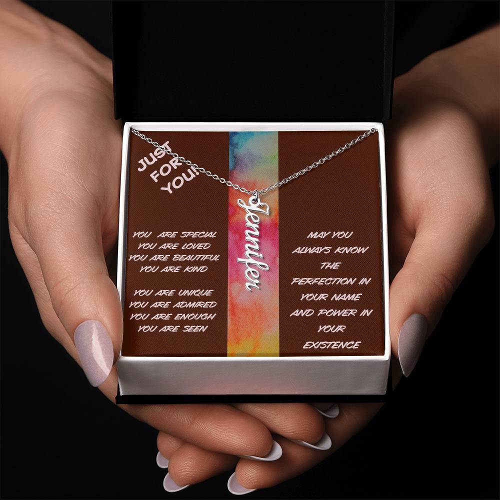 Vertical Name Necklace with Powerful Affirmations