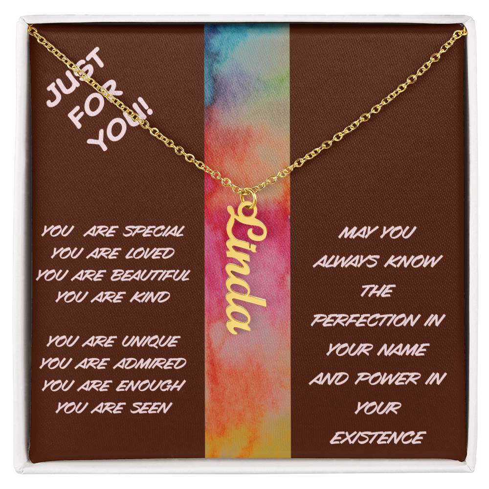 Vertical Name Necklace with Powerful Affirmations