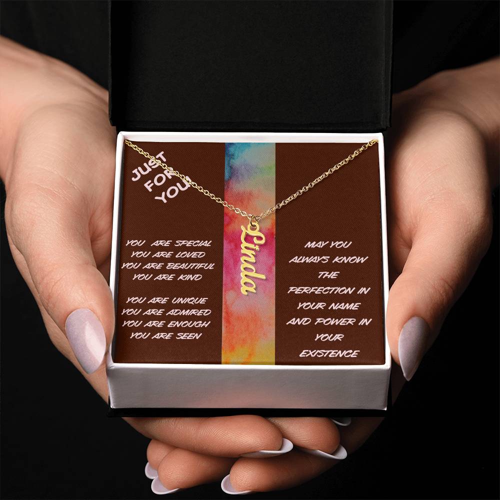 Vertical Name Necklace with Powerful Affirmations