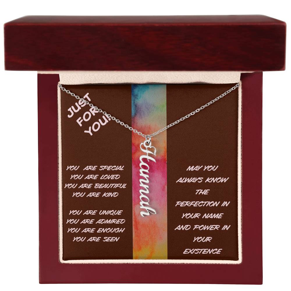 Vertical Name Necklace with Powerful Affirmations