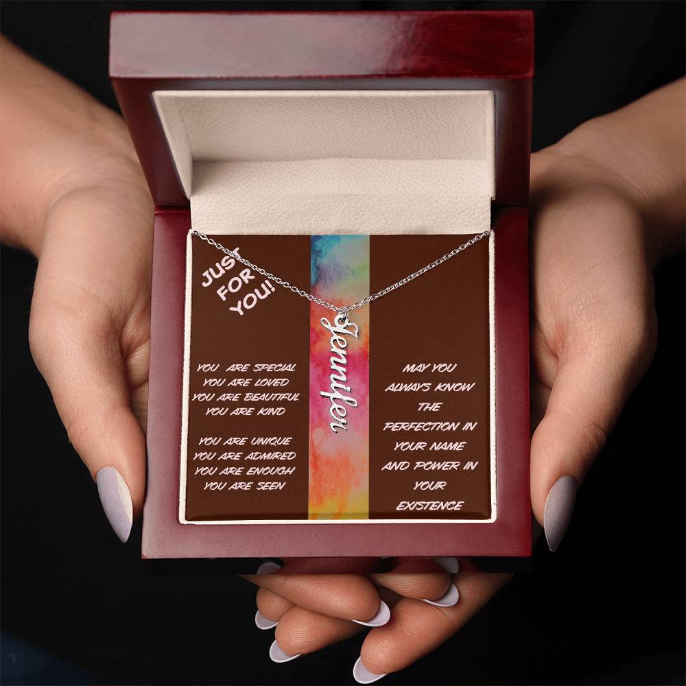 Vertical Name Necklace with Powerful Affirmations