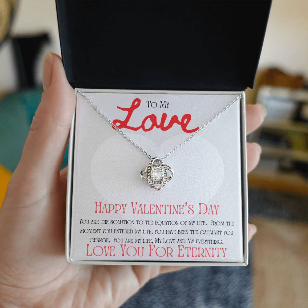 Valentine's Love Equation message card w/ Love Knot necklace
